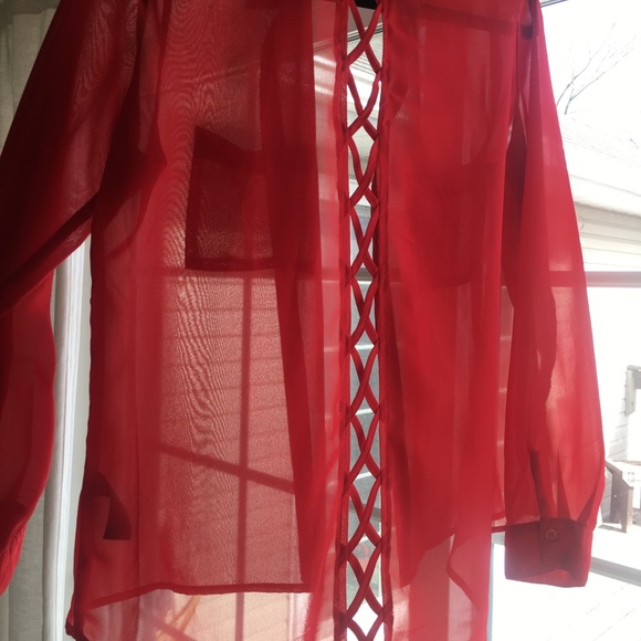 Gorgeous red, sheer blouse - Picture 3 of 3